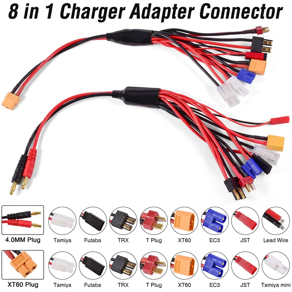 Adapter connector charger RC Charger 8 in 1 4.0mm Banana/XT60 TRX Tamiya Lipo for RC Car Drone Imax B6 B6AC Battery connector