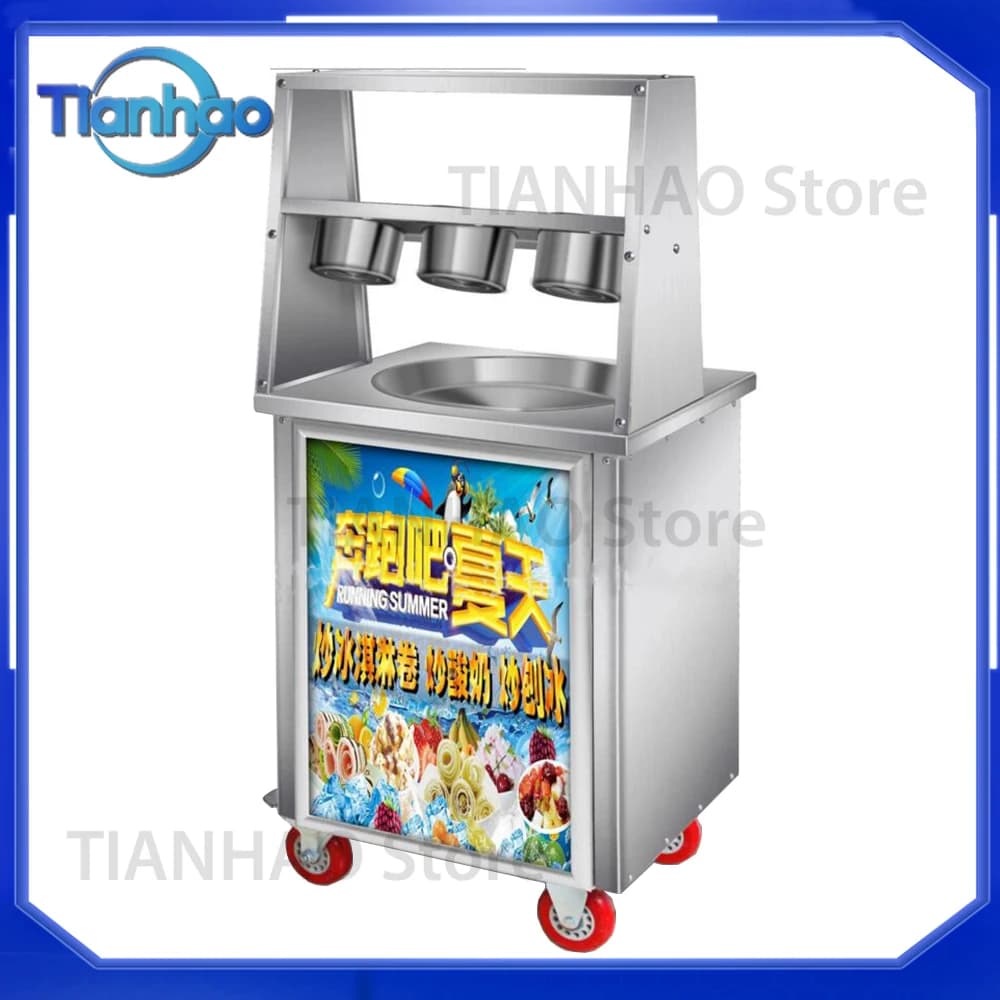 Yogurt Ice Frying Machine for Thick Cut Intelligent Temperature Control Round Pan Ice Cream Machine