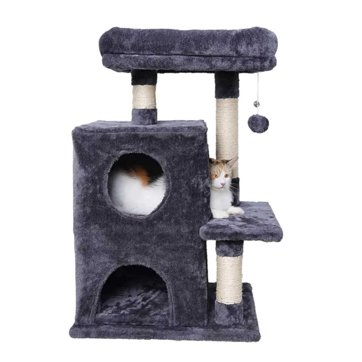 Cat Tree with Bed, Multi-Level Cat Climbing Frame, Large Suitable, Space-Saving Sisal Scratching Post Supplies
