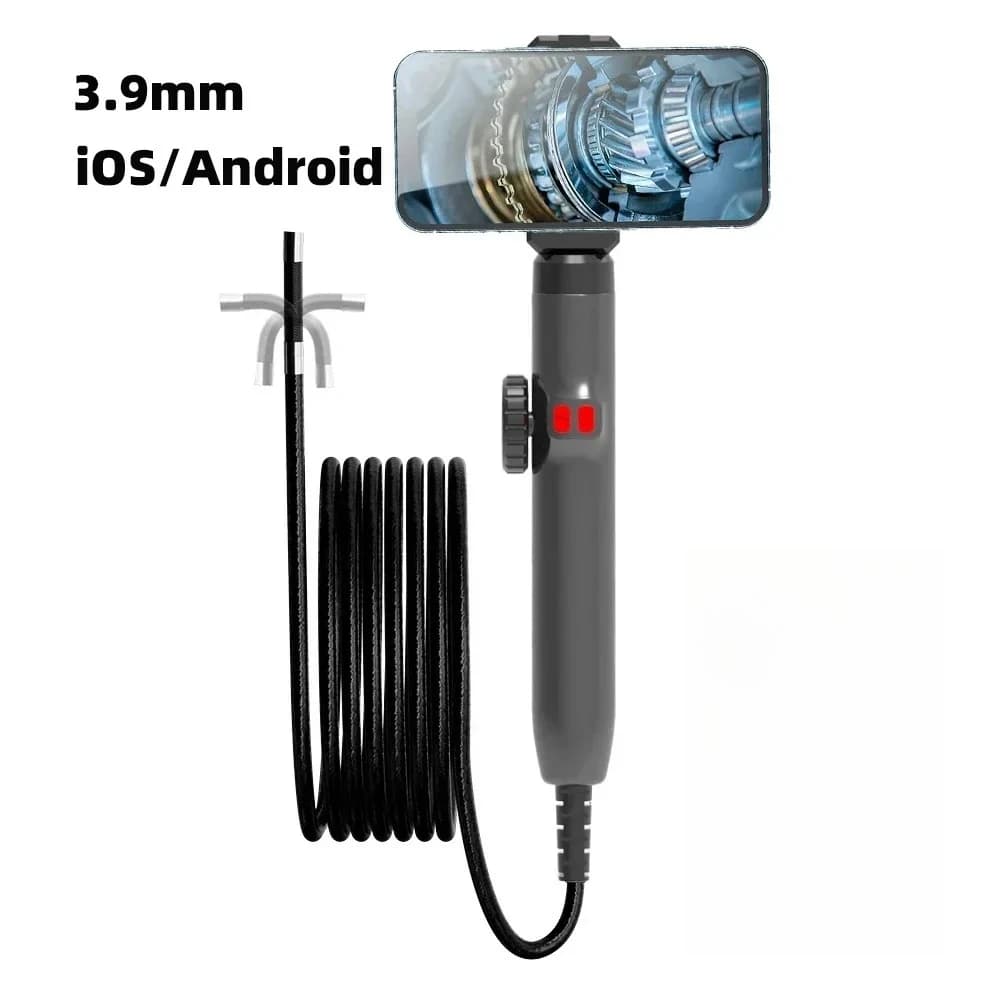 3,9 mm 360 ° Periscope endoscope camera articulated with light, endoscope with Android/iOS phone, for automotive inspection