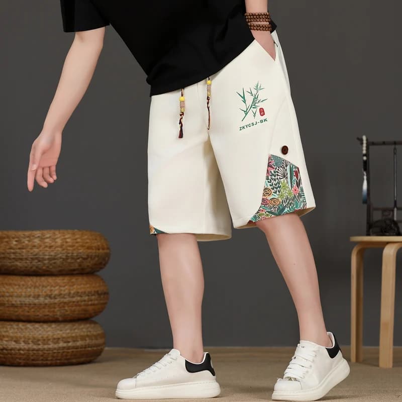 New Chinese Style Ice Silk Quick Dry Five-Quarter Casual Pants Men's Summer Sporty Straight Leg Trendy Shorts Breathable