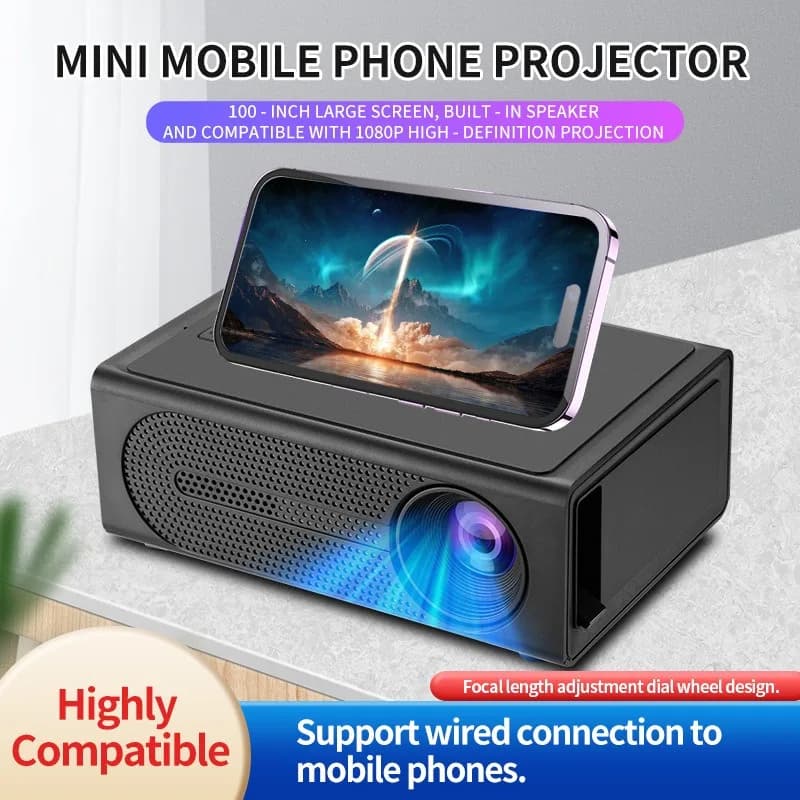 Mini Proiettore Domestico M200S, Proiettore Portatile per Bambini con Connessione Cablata per Smartphone, Compatibile con 16 Paesi, Manuale in 16 Lingue