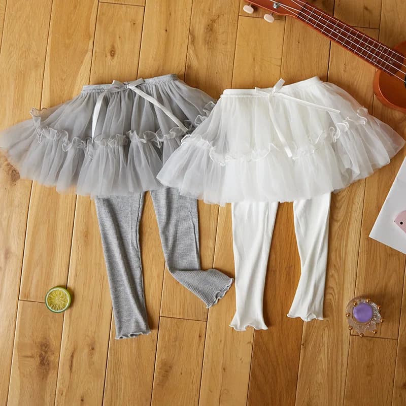 Children's Meat Pants, Mesh Skirt, Fake Two-piece Jumpsuit, Knitted Leggings, Worn Outside