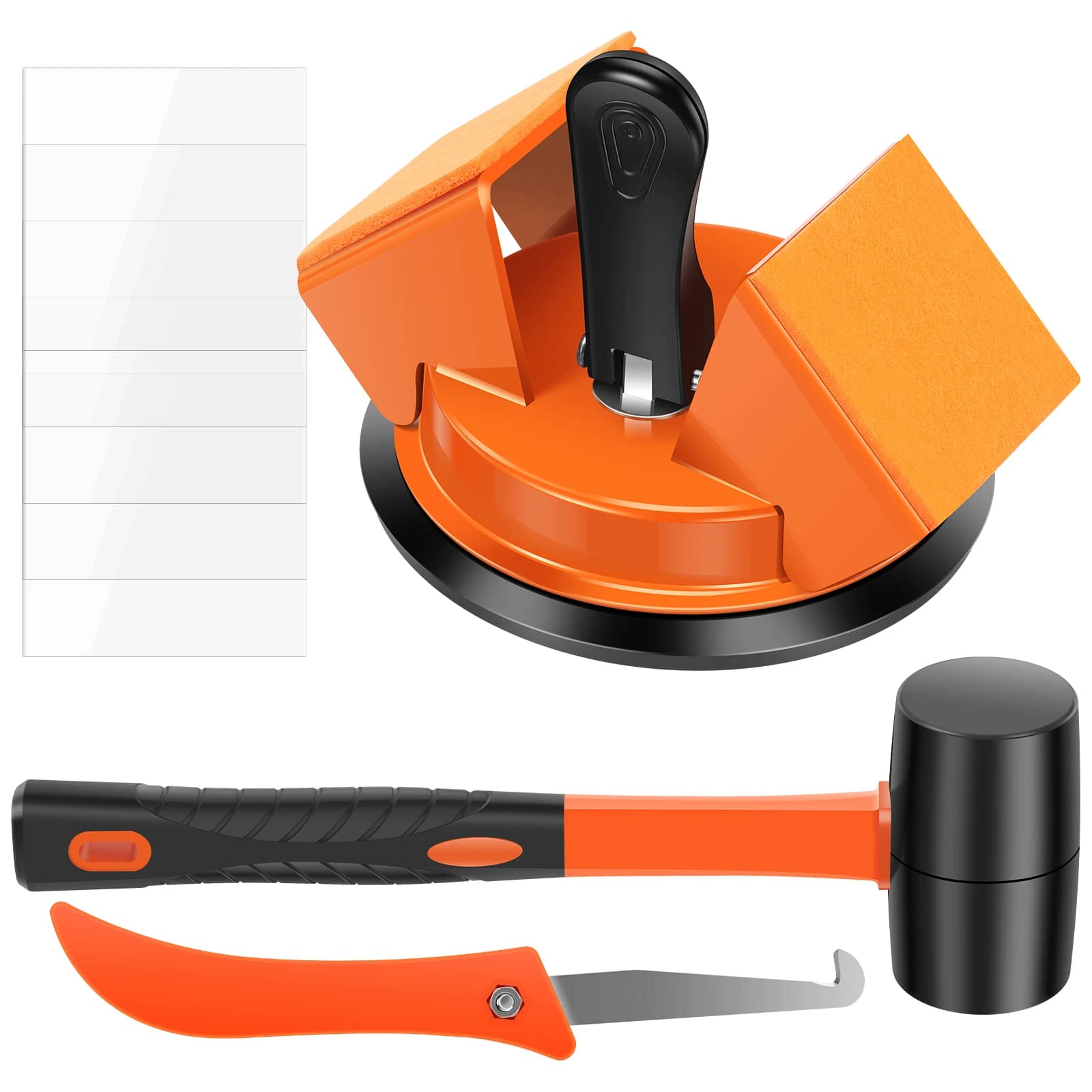 Kit di Riparazione per Fessure nel Pavimento con Ventosa, Taglierina, 5 Cuscinetti Adesivi e Martello in Gomma per Pavimenti in Laminato e Vinile