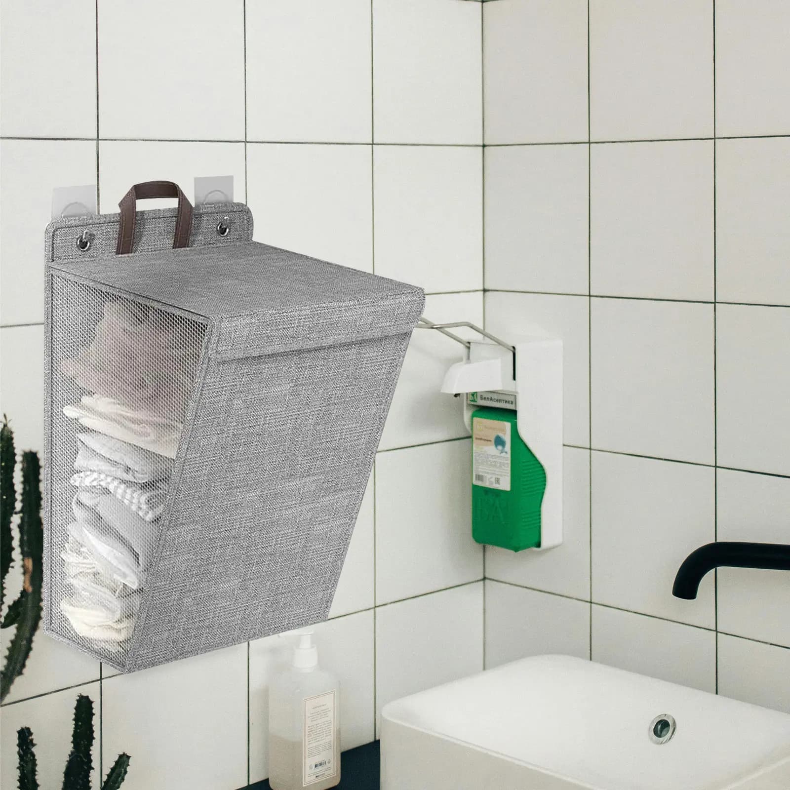 Folding Wall Laundry Hamper Cotton Linen Clothes Basket Smooth Surface Foldable Hanging Laundry Bag for Bedroom Bathroom Storage