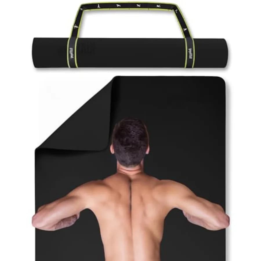 Tappetino yoga largo per uomo e donna 72L x 36W, materiale TPE antiscivolo, nero, con linee di allineamento per yoga, pilates, allenamenti a terra