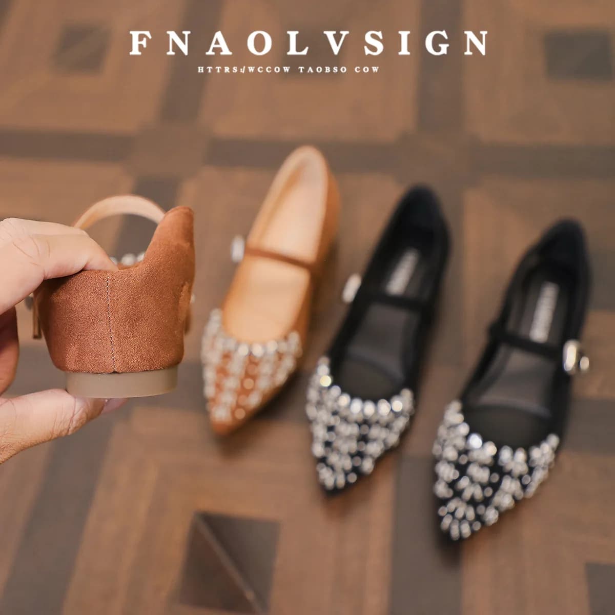 Scarpe da donna stile Mary Jane con punta a punta e cinturino piatto con strass Mocassini con fibbia e tacco basso Scarpe basse da esterno con bocca superficiale