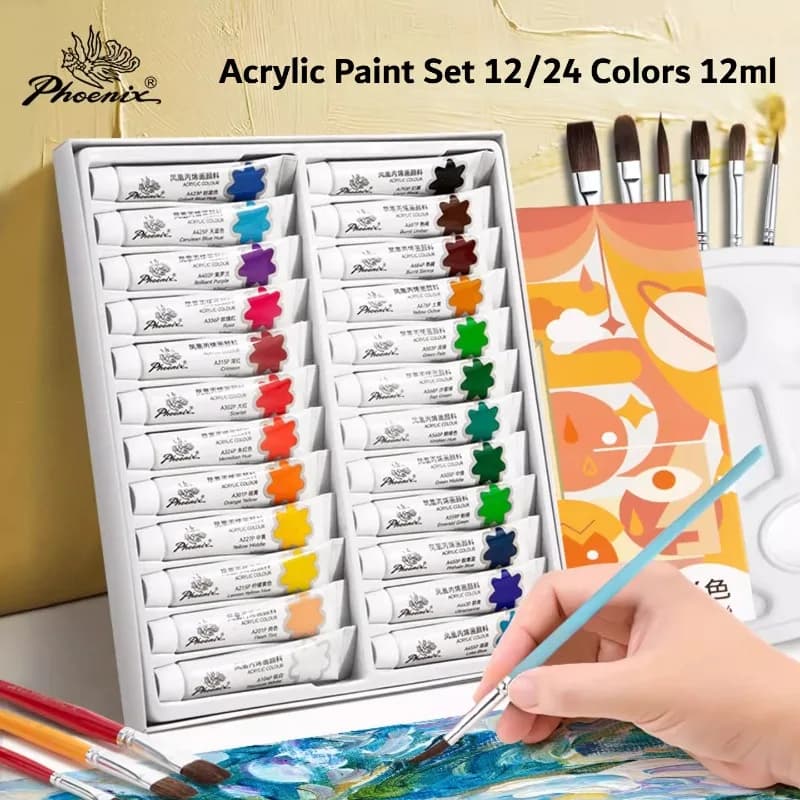 12/24 Colors Acrylic Paint Set 12ml Tube Studio Acrylic Paints for Canvas, Crafts, Rocks, Wood and Ceramic for Students Artists
