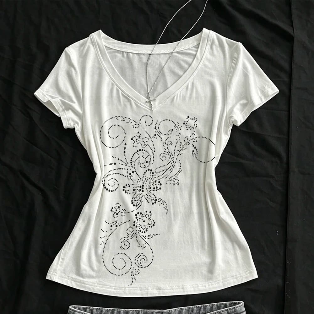 Retro slim fit T-shirt Harajuku casual Grunge fashion top summer Japanese subculture retro printed women's Y2k US
