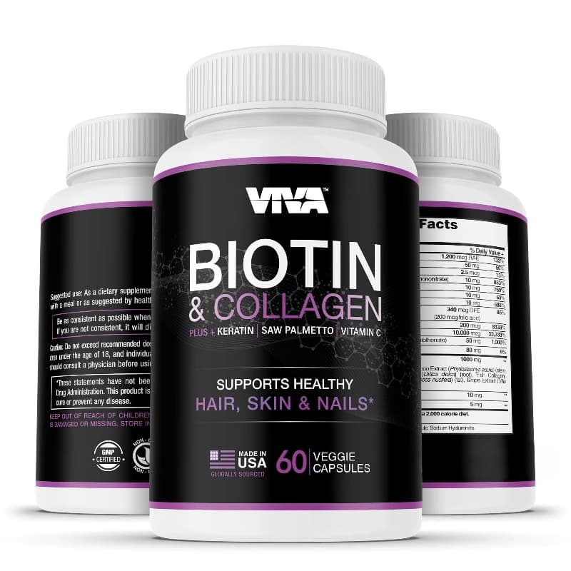 Biotin, keratin and collagen capsules - Biotin that promotes hair growth, used for hair loss, skin and nails, 60 pieces