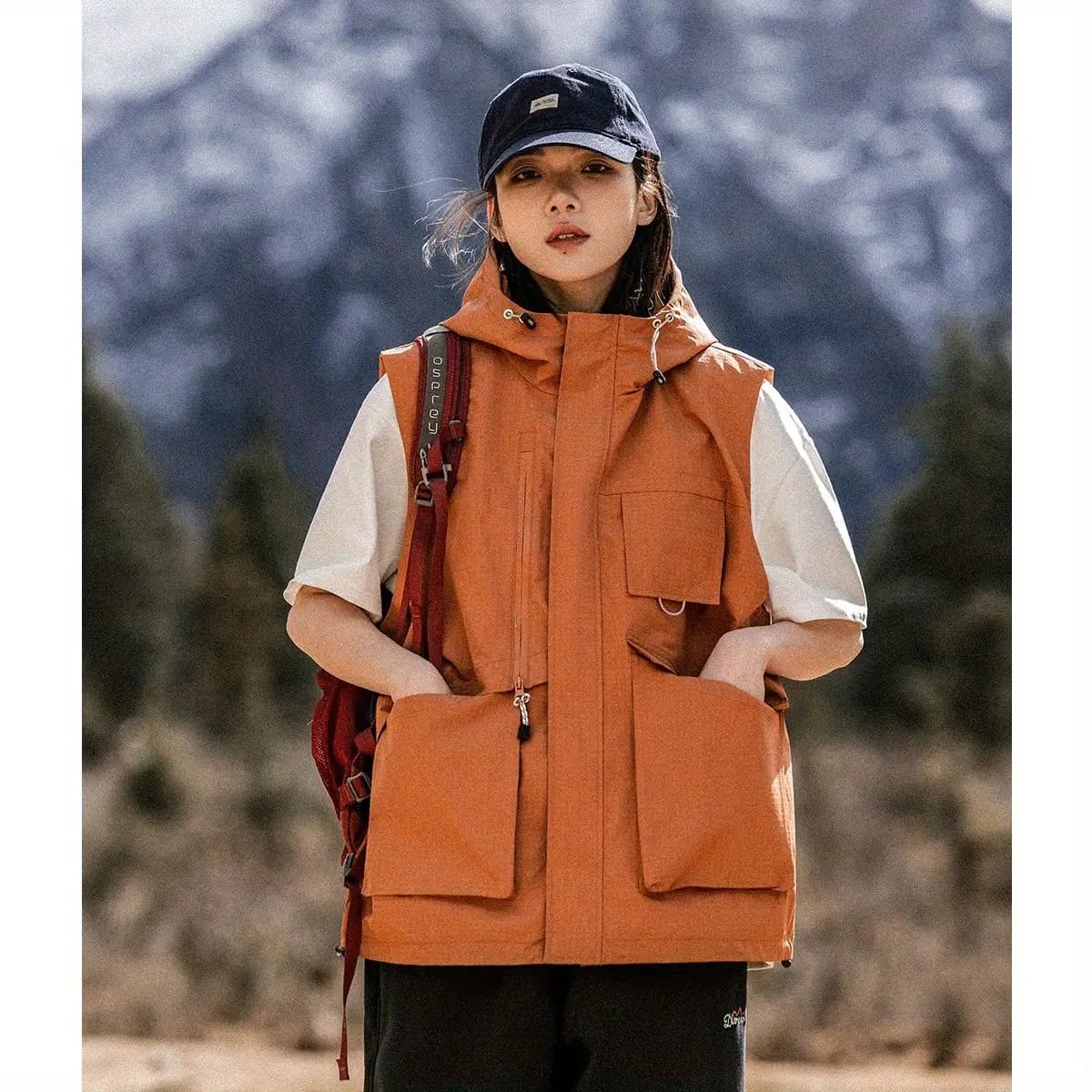 Gilet con cappuccio alla moda da donna: giacca casual senza maniche con tasche spaziali, perfetto per Street Style e avventure nel fine settimana