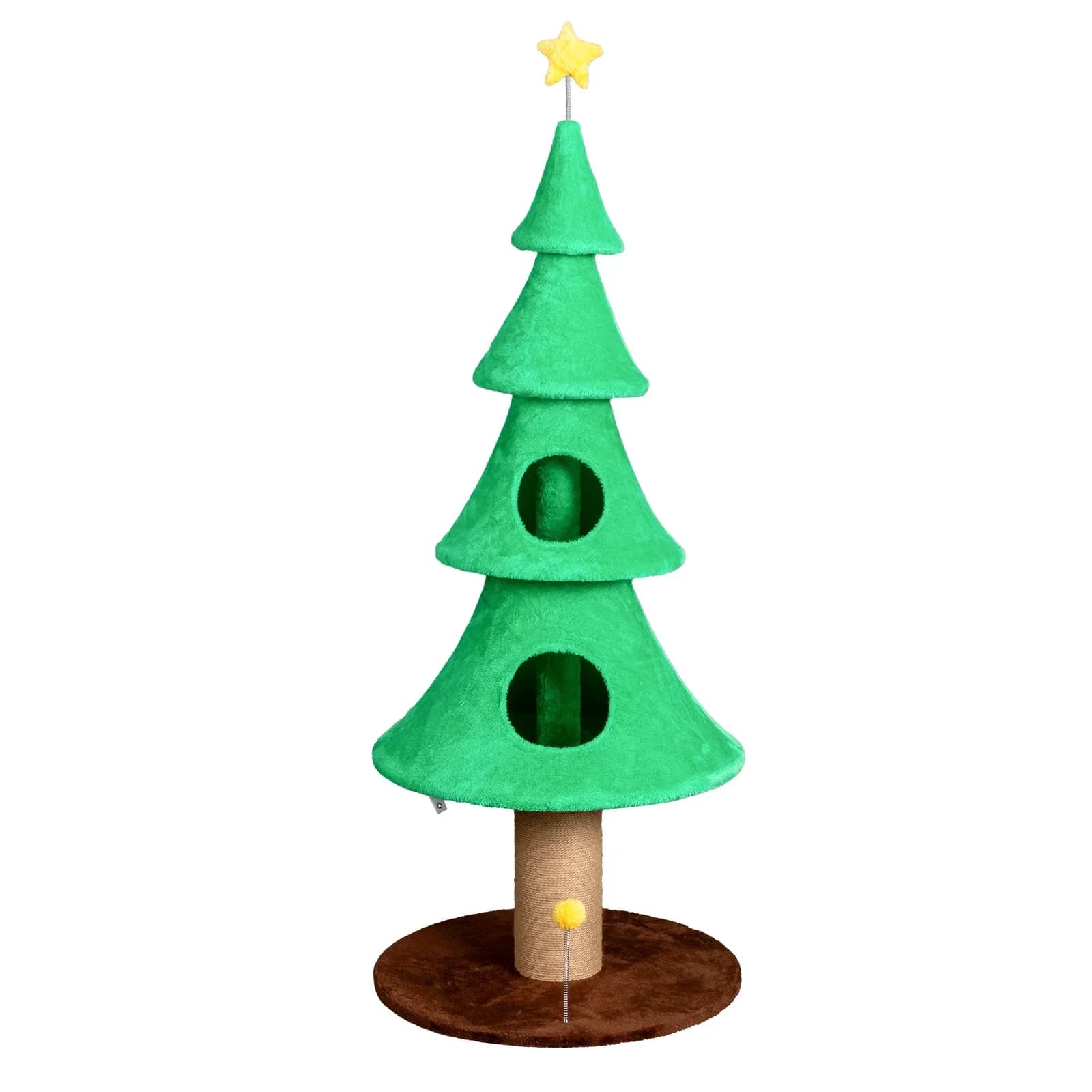 Torre per gatti grande albero di Natale alto 59 pollici con 2 condomini per gatti e tiragraffi, albero per gatti in morbido pile con giocattolo teaser e base robusta