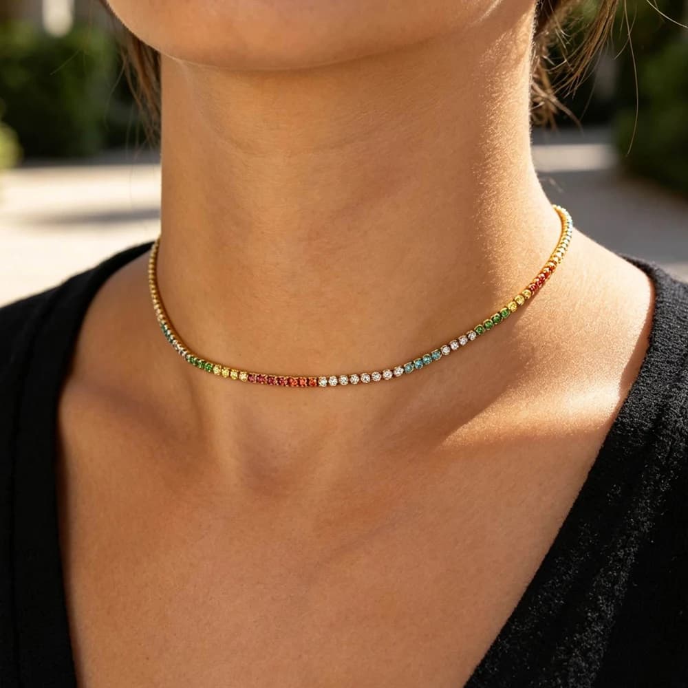New Fashion Micro Pave Cz Geometric Rectangle Bling Charms Link Chain Choker Y Shape Necklace Gold Color Women Jewelry