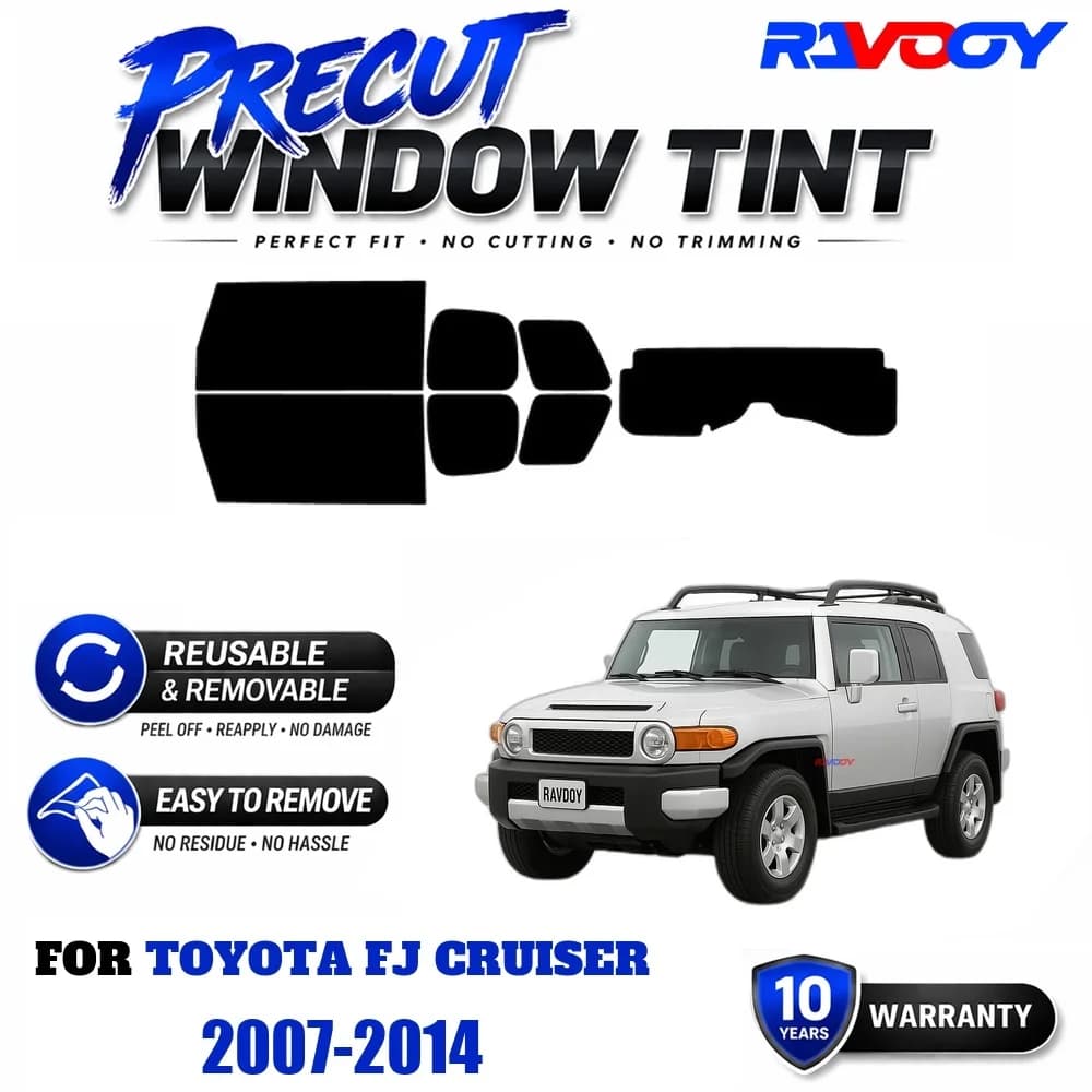 RAVOOY Precut Window Tint, Reusable Removable EPU Film, Custom Fit for Toyota FJ Cruiser 2007-2014, UV Heat Protection