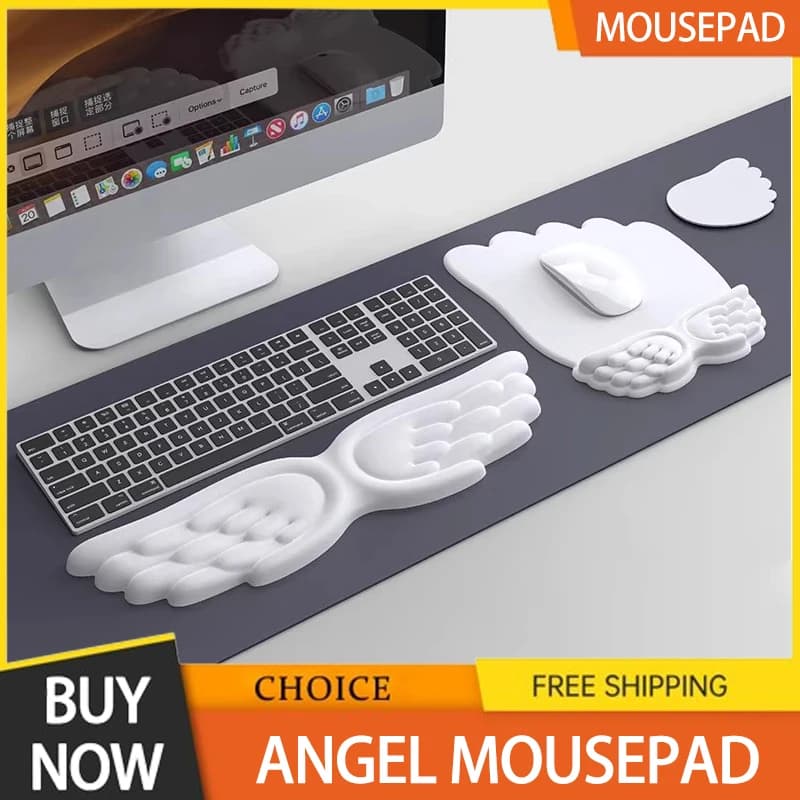 Poggiapolsi ergonomico a forma di ali d'angelo per tastiera e mouse, in memory foam antiscivolo, per ufficio, laptop e PC