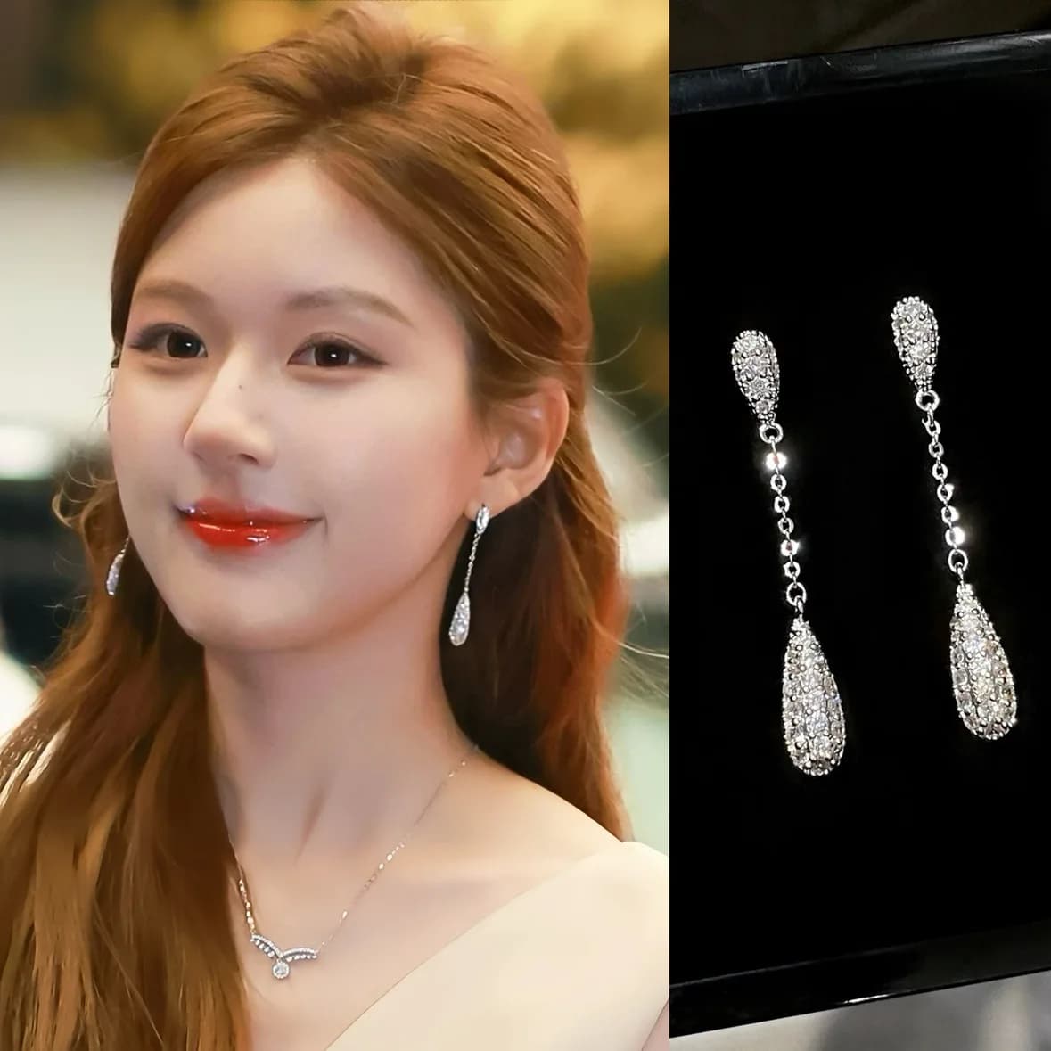Orecchini Pendenti a Goccia con Zirconi Scintillanti, Perno in Argento, Gioielli di Lusso alla Moda, Eleganti Orecchini Pendenti