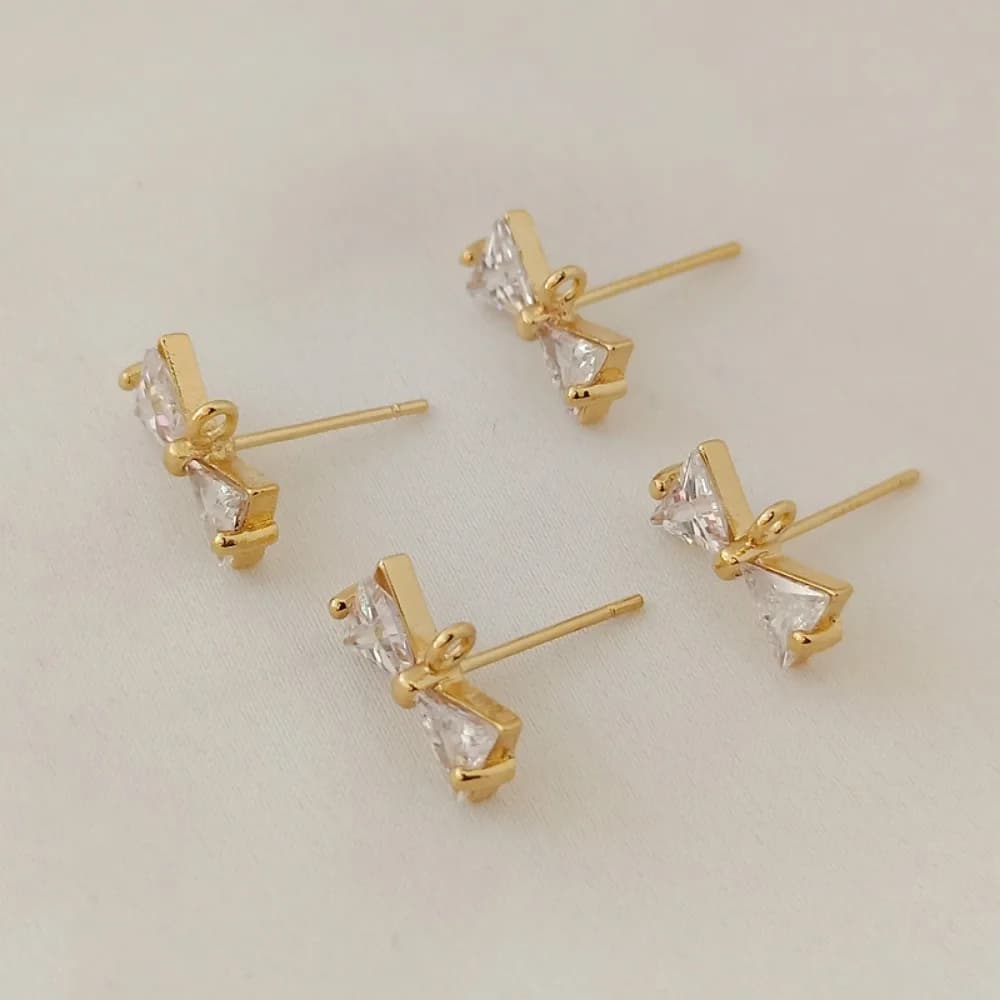 Perni per orecchie in argento S925 placcati in oro 14 carati con fiocchi in zirconi e orecchini pendenti, gioielli artigianali fai-da-te