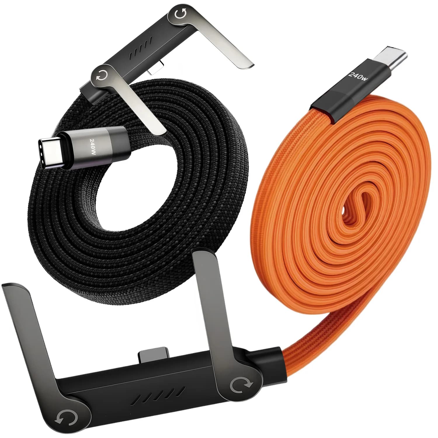 Cavo di Ricarica Rapida 240W 2-in-1 con Supporto Pieghevole per Telefono e Cavo Dati per iPhone 15 Samsung S24 Xiaomi