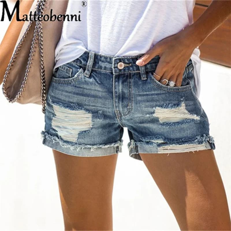 Nuovo 2025 Estate Strappato Foro Scava Fuori Jeans Per Le Donne A Vita Alta Sexy Aggraffatura Nappe Taglio Bottone Aperto Sottile Pantaloncini di Jeans Pantaloni