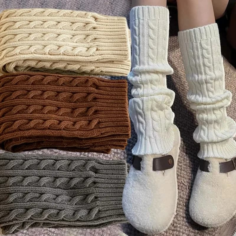 Knitted Twisted Leg Warmers Women Autumn Winter Hemp Flowers Kneepad Leg Warmer Fashion Crochet Hook Solid Color Boot Cuff