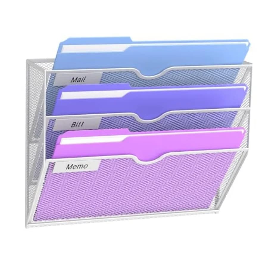 Wall-Mounted File Organizer 3 Pocket - Vertical Mesh Paper Holder for Folders, Magazines and Mail, Space-Saving Hanging Rack fo