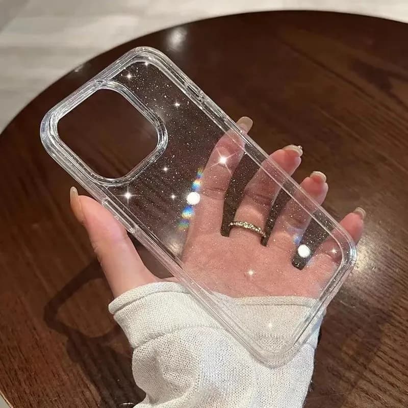 Luxury Sparkling Translucent Glitter Phone Case For iPhone 16E 16 15 14 Pro Max 13 12 11 XS X XR 7 8Plus SE Classic Simple Cover