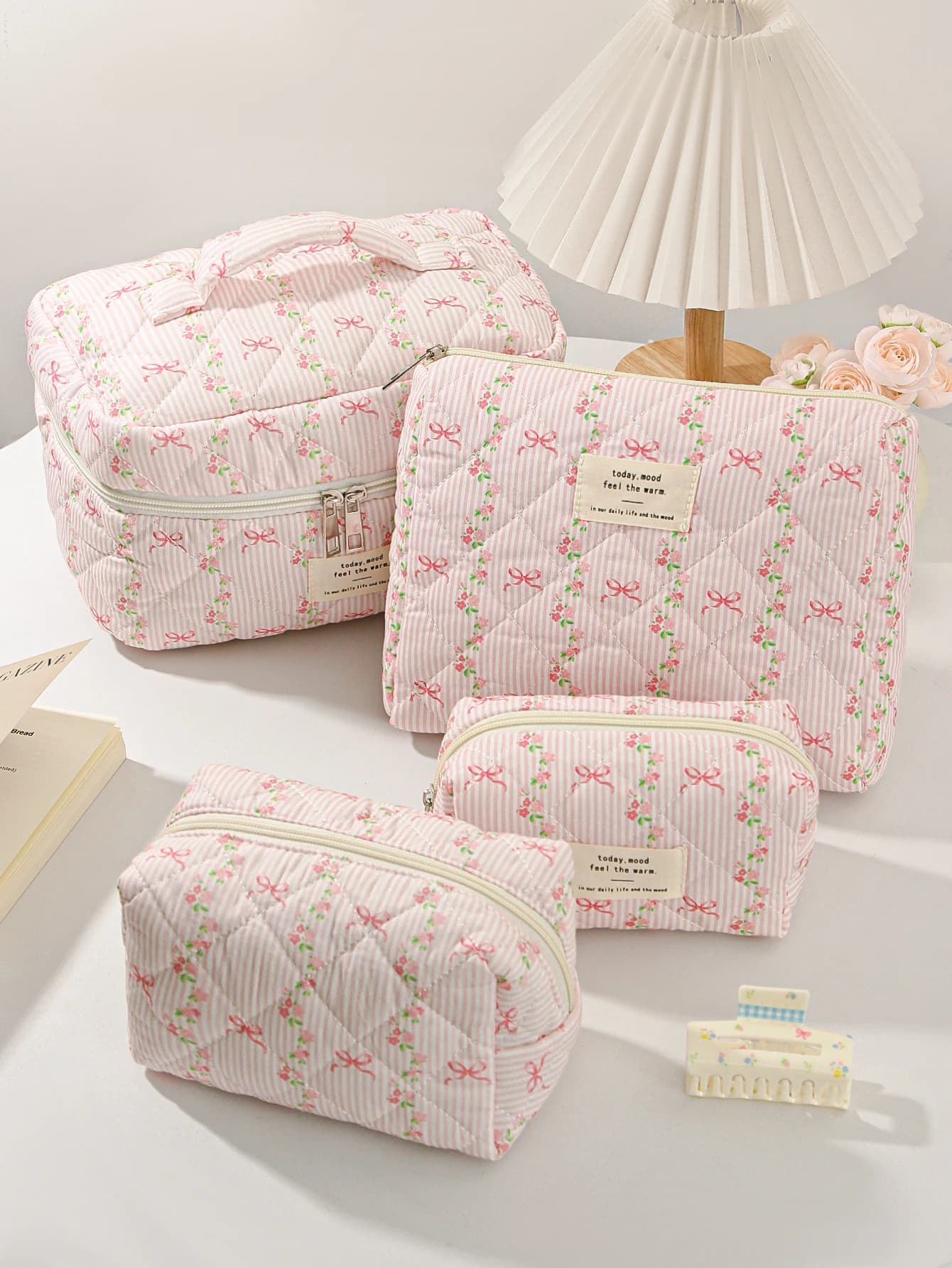 1 pcs/set pink floral makeup bag for girls set of makeup bags cosmetic organizer gift for friends essential elements for everyday pendulum