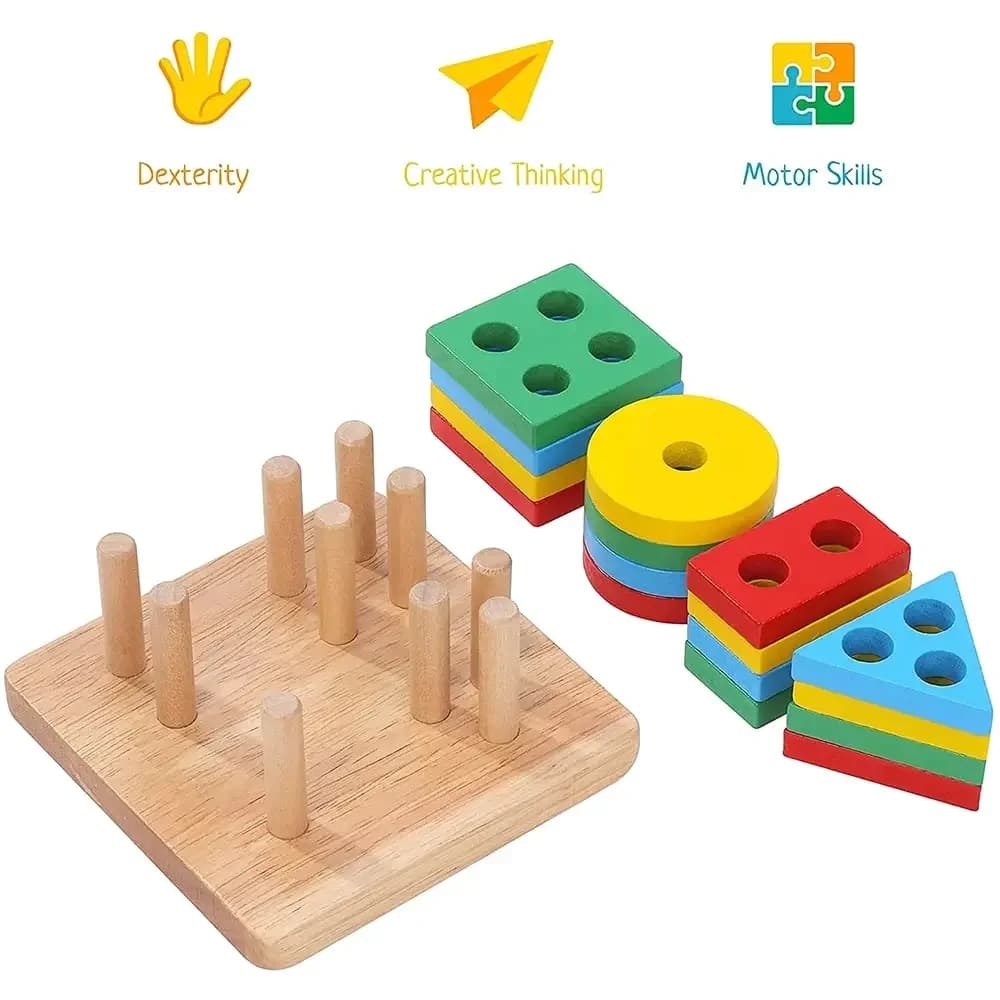 1 Pezzo Blocchi di Costruzione Geometrici a Quattro Punti per Bambini, Giocattoli Montessori, Puzzle, Ausili Didattici, Giocattoli in Legno per Bambini