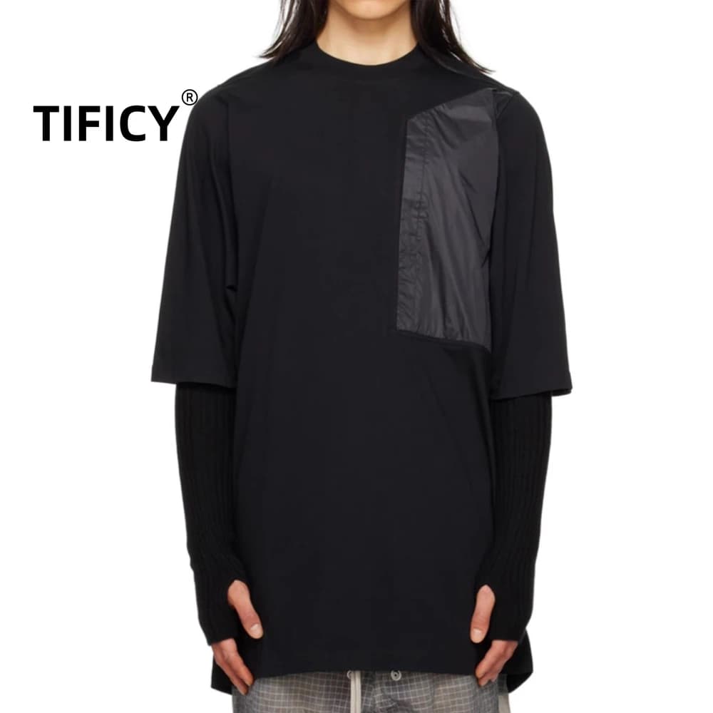 High Street Tees T-shirt da uomo in cotone estivo con giunture Design Punk Nero Allentato Mezza manica per adolescenti Magliette allentate casual Top