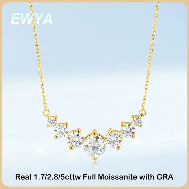 EWYA Sparkling 1.7/2.8/5cttw Full Moissanite Pendant Necklace for Women S925 Silver Plated 18K Gold Pass Diamond Test Necklaces