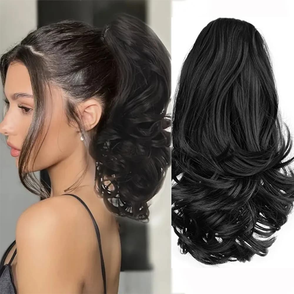 Clip per artiglio nelle estensioni dei capelli coda di cavallo Onda corta riccia del corpo Parrucche sintetiche Coda di cavallo Parrucchino capelli finti treccia parrucche donna