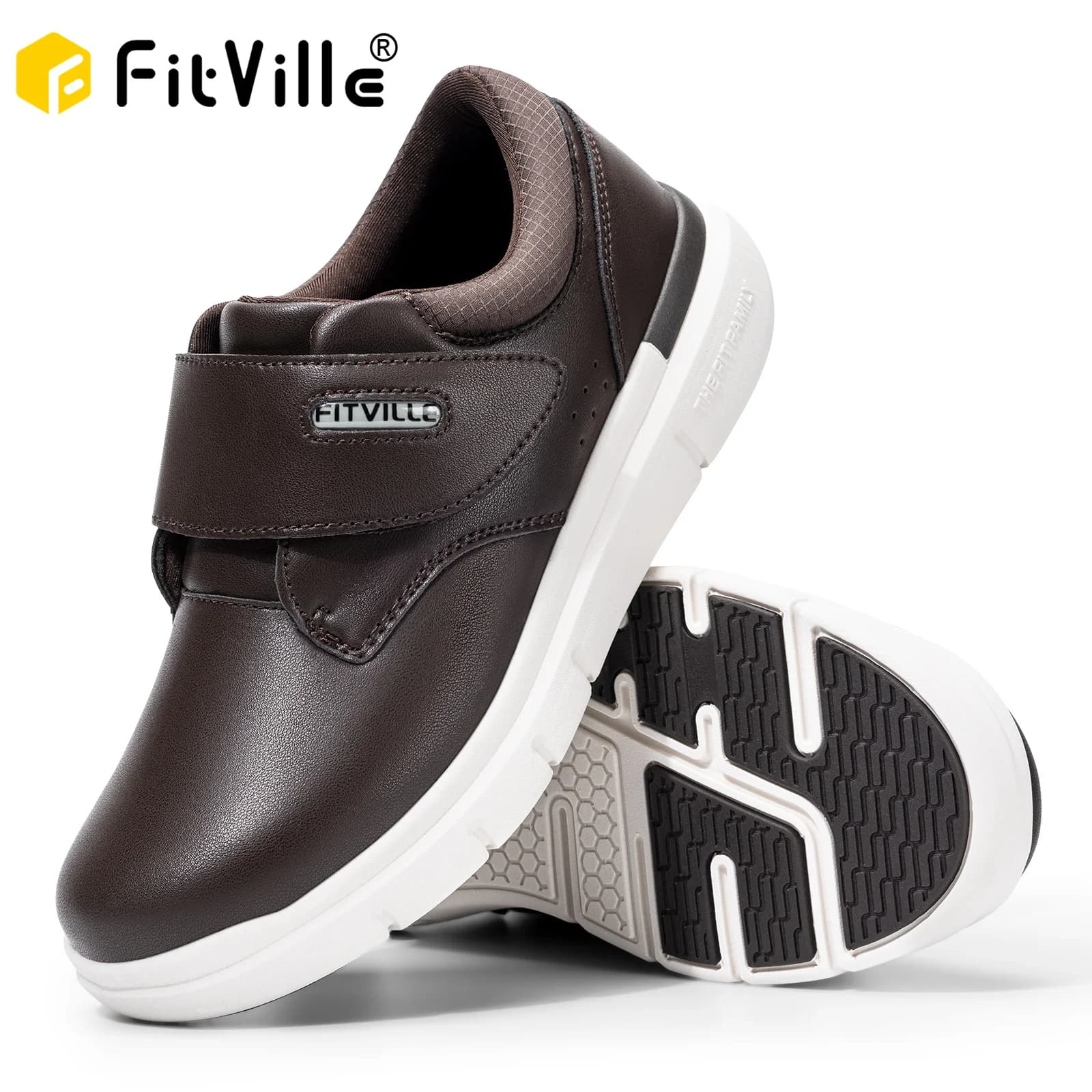 FitVille Scarpe in pelle da uomo Scarpe per diabetici Scarpe slip-on extra larghe per dita ortopediche Piedini gonfi Antiscivolo Leggere