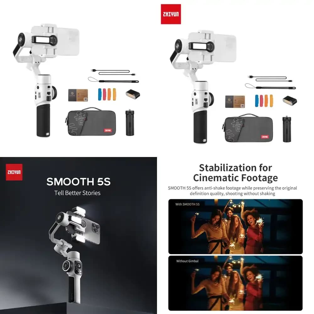 Zhiyun Smooth 5S Combo Stabilizzatore Gimbal Portatile a 3 Assi per Smartphone, Versione Aggiornata di Smooth 5 con Motore Potente, Disponibile