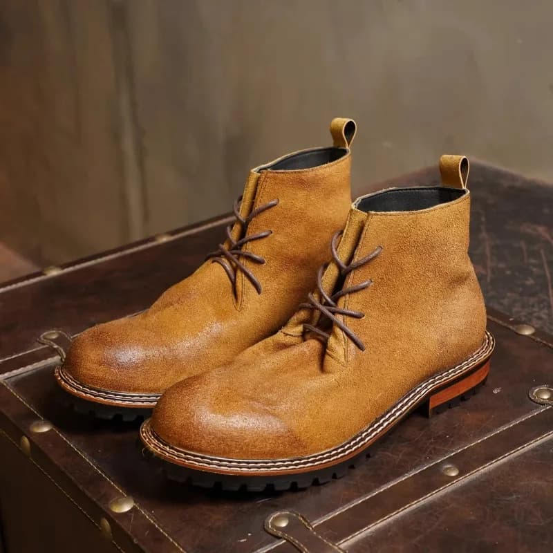 Stivali da lavoro stile britannico Scarpe da uomo Oxford Pelle scamosciata di mucca Casual Escursionismo all'aperto Stivali da moto alti di lusso Uomo Equitazione Deserto