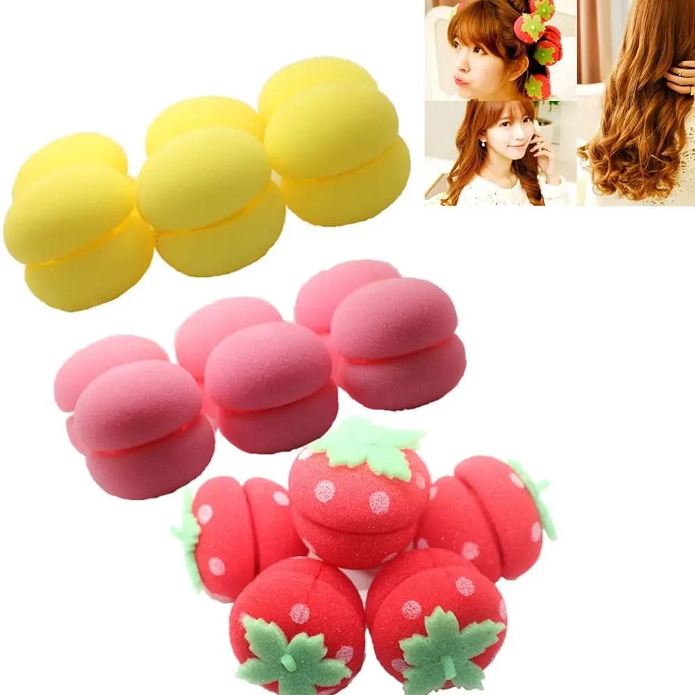 6 pieces sponge rollers bigodini strawberry care hair care soft foam sponge rollers Curling tools for women's hair Styling