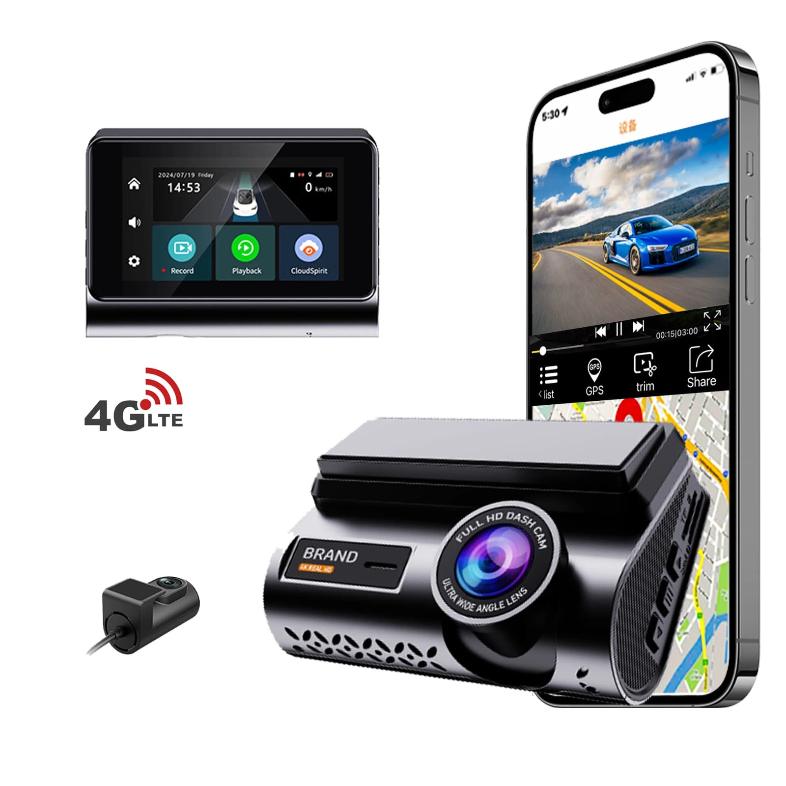 Dashcam 4G WiFi GPS 2K per Auto, Telecamera Anteriore e Posteriore Dual Lens HD, Registratore DVR per Auto