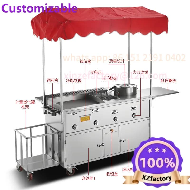 Customizable snack trolley Multifunctional mobile stove made of iron sheet Braised meat pan of the night market Fried Spiedini Fritti Stall truck