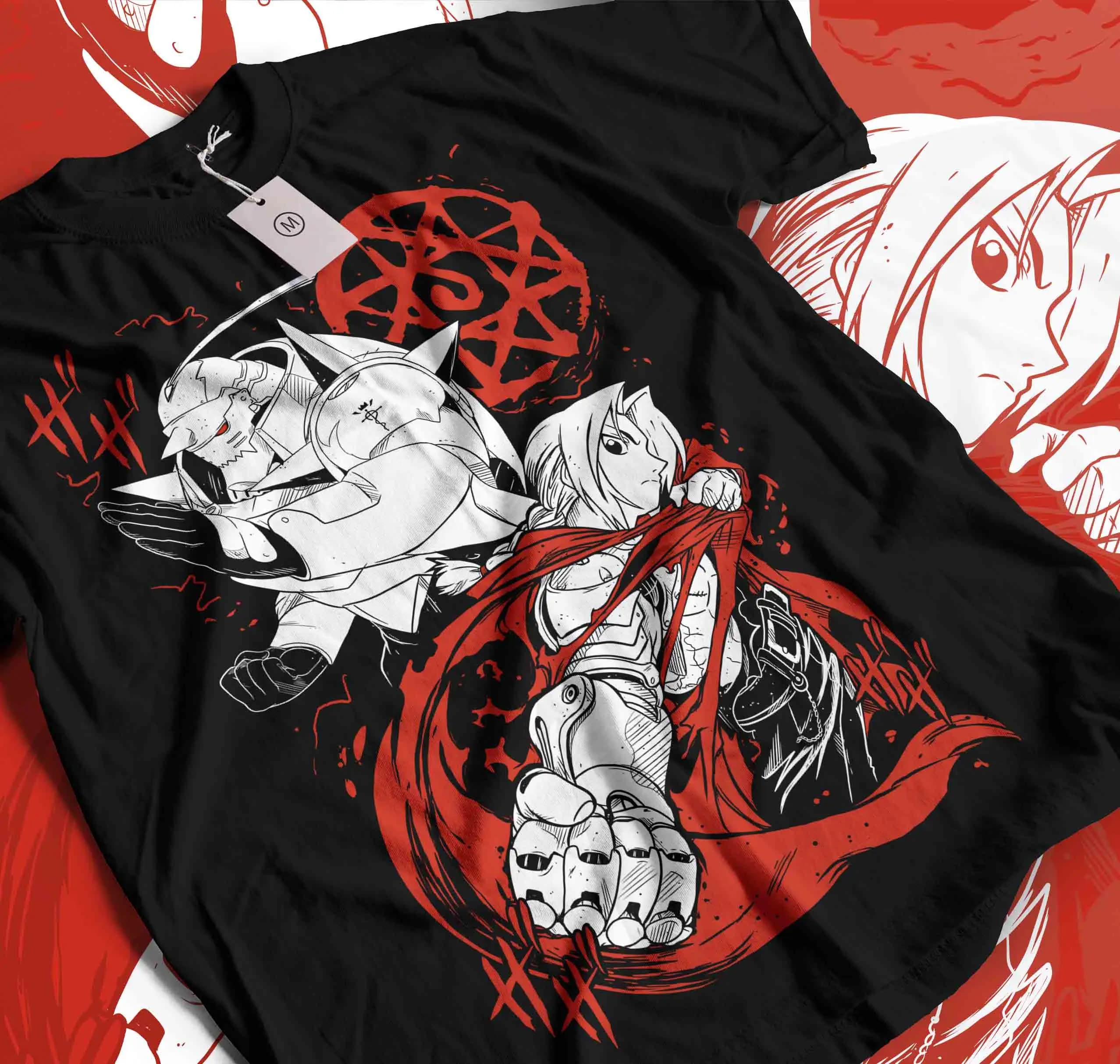 T-shirt con Stampa Grafica Anime Full Metal Alchemist, Streetwear Harajuku, Moda Uomo Donna, Top in Cotone Oversize, Nuova Maglietta Estiva