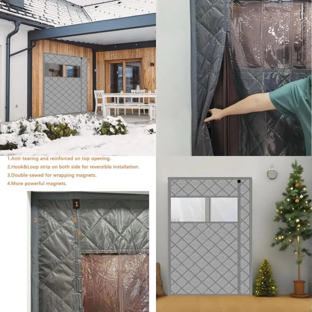 Door curtain with magnetic insulation, 65x82, side opening, grey, keeps warm/cold