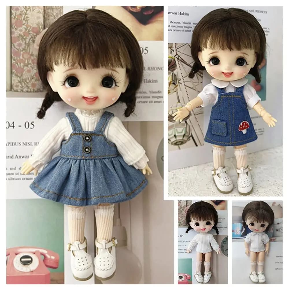 1/11 Doll Clothes Fashion Jeans Dress Overalls For ob11 Dolls Casual Wears Shirt for 1/12 BJD Dolls Clothes