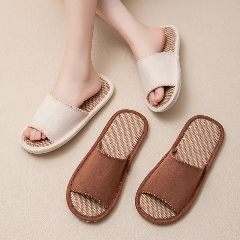 Casual Women's Slippers Home Flats Linen Open-Toe Designer Summer Woman Shoes Indoor Slides Non-Slip Soft Sole Unisex Breathable
