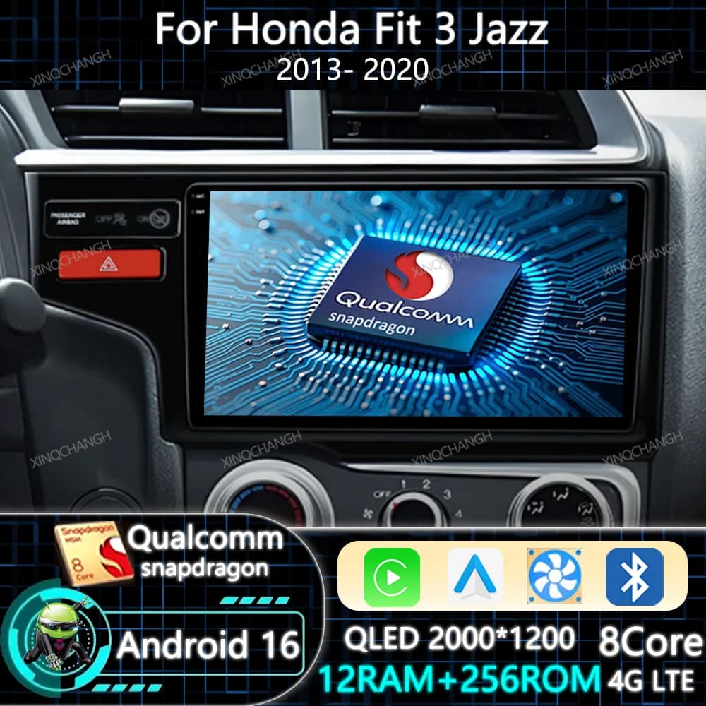 Android 16 Car Radio For Honda Jazz 3 2015 - 2020 Fit 3 2013 - 2020 Carplay Auto QLED Multimedia Stereo Video Player 4G WIFI BT