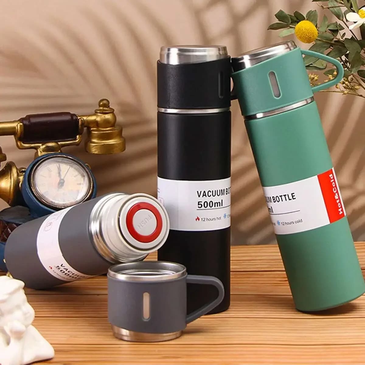 1 Set- Set di tazze sottovuoto in acciaio inossidabile a doppio strato 304 di vino, birra, caffè, tazza da viaggio isolata da 500 ml, bot d'acqua aziendale