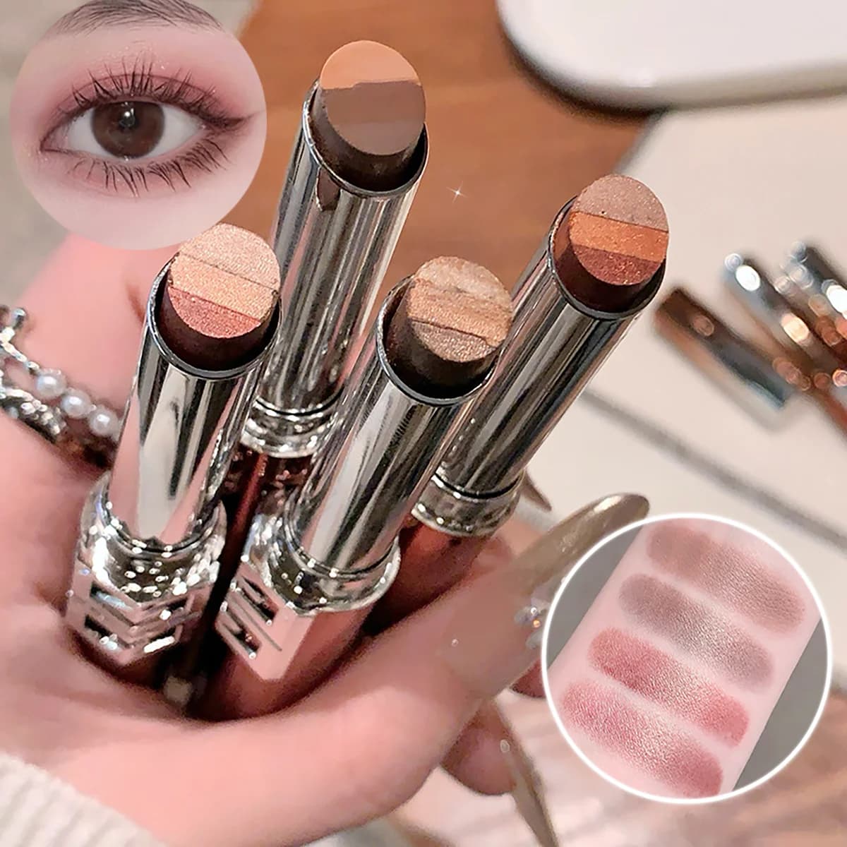 Gege Bear Stick Ombretto 3 Colori, Effetto Sfumato Cremoso, Look Naturale con un Solo Strizzamento, Lunga Durata e Facile da Sfumare, Ideale per Principianti
