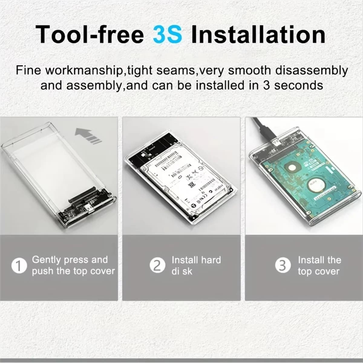 Nuova custodia HDD SSD da 2,5 pollici per USB 3.1 Tipo C 4TB Custodia per disco rigido esterno trasparente compatibile con laptop UASP III