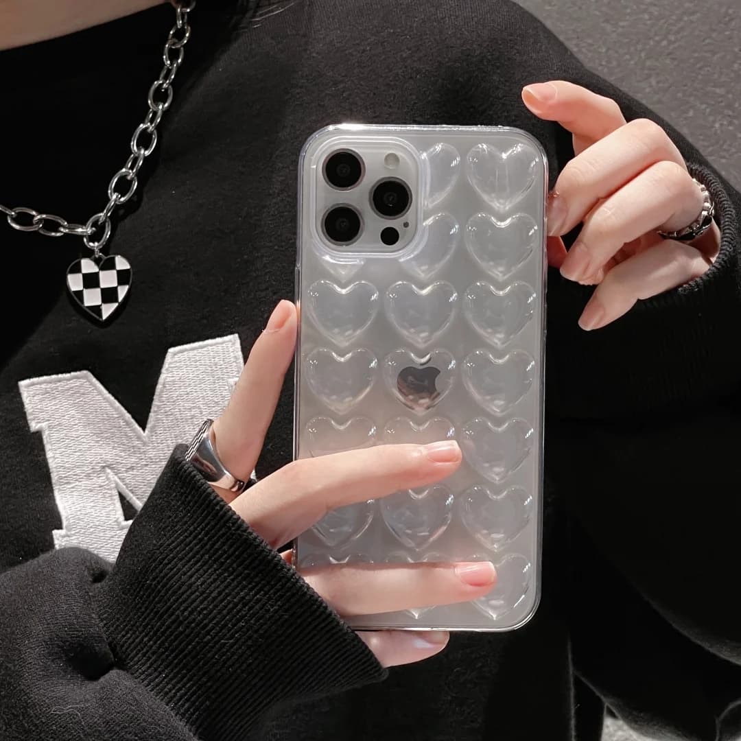 Transparent 3D Heart Soft TPU Phone Case For iPhone 16 15 14 13 12 Mini 11 17 Pro Max 7 8 Plus XS Lovely Glossy Touch Back Cover