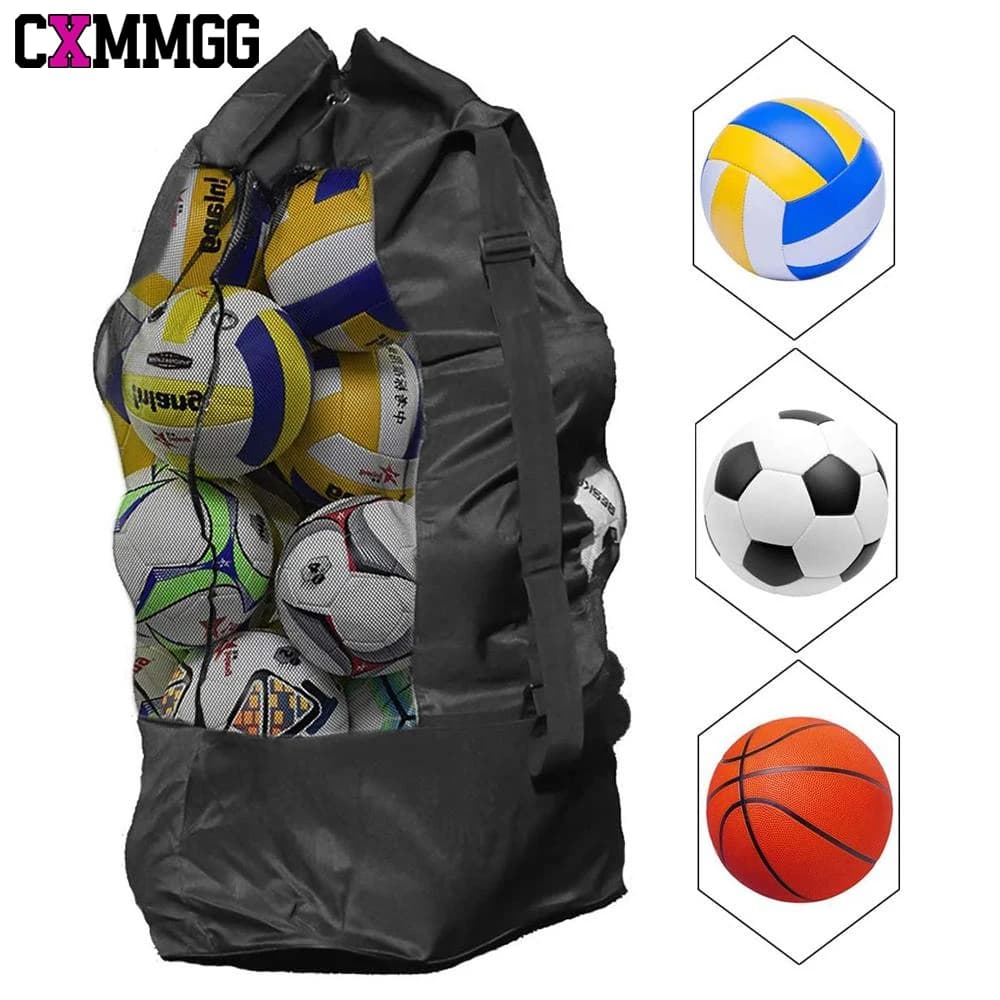 Borsa per palline sportive in rete resistente da 1 pezzo con tracolla regolabile - Design con coulisse oversize per calcio, basket, calcio