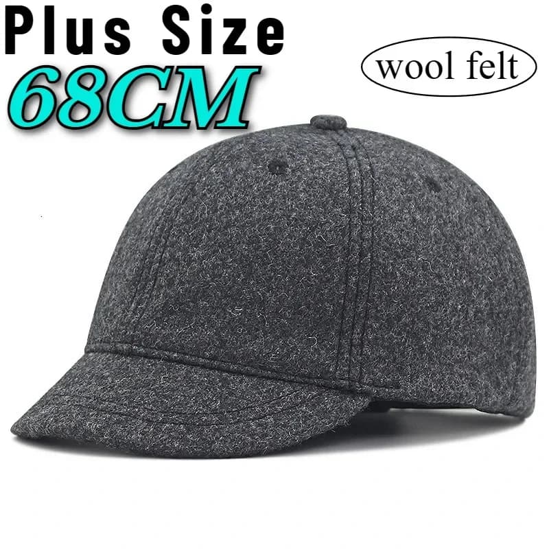 Winter Large Size 68cm Baseball Caps Old Men Warm Short Peak Wool Hat Big Head Man Plus Size Felt Snapback Cap 56-61cm 62-68cm