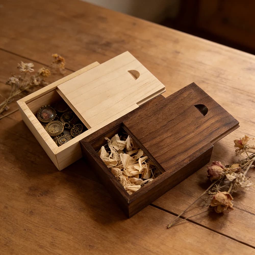 1 pz scatola di immagazzinaggio vuota in legno non finito con parte superiore scorrevole per gioielli di anelli di collana o scatole di immagazzinaggio in legno USB custodia decorazione della casa
