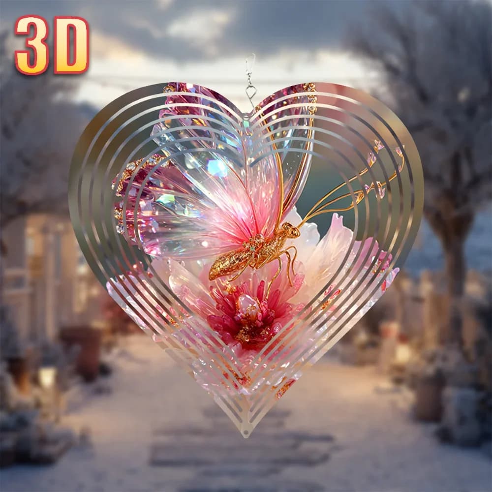 3D Crystal Butterfly Flower Wind Chime, 360° Rotating Hook for Garden Balcony Decor, 25.5cm